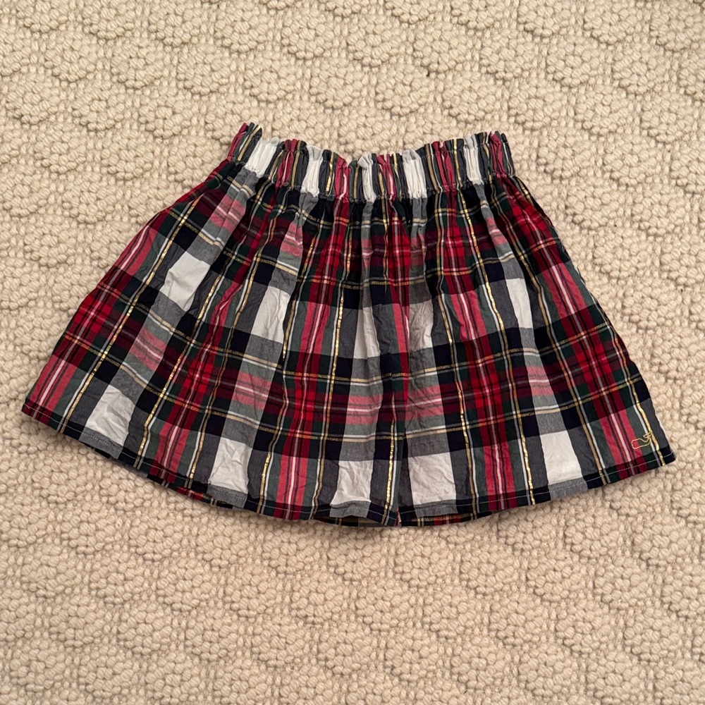 Vineyard Vines Red, Black, White Tartan Elastic Waist Mini Skirt